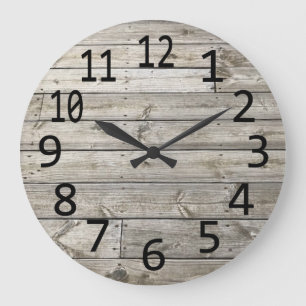 Grande Horloge Ronde Plaques en bois Vintage rustique Grand nombre noir