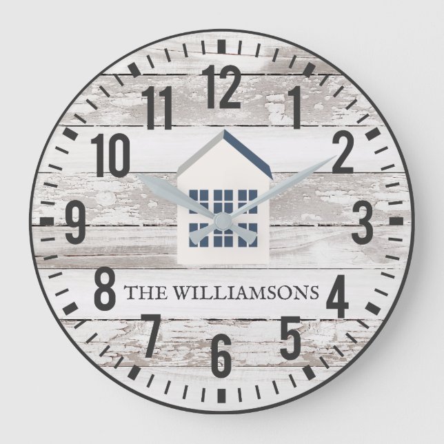 Grande Horloge Ronde Plaques Rustiques Chippy Personnalisé Nom de famil (Recto)