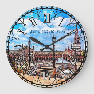 Grande Horloge Ronde Plaza de España, Séville, Espagne.