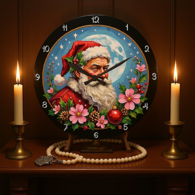 Grande Horloge Ronde Pleine lune artistique du Père Noël (Créateur téléchargé)