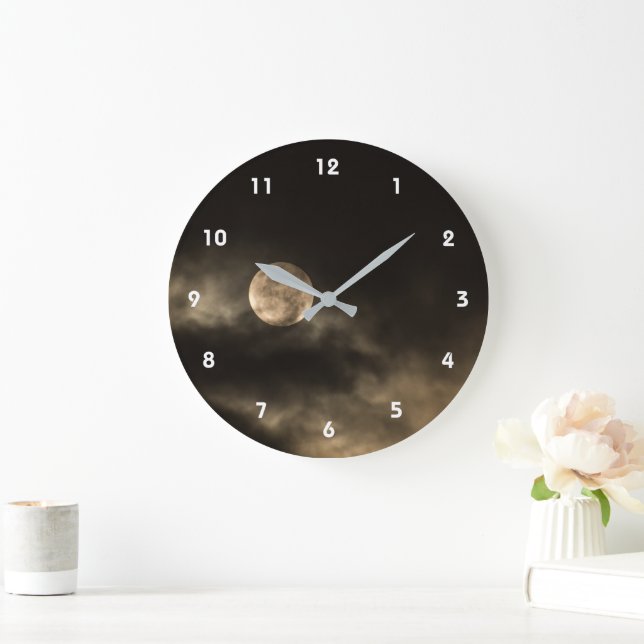 Grande Horloge Ronde Pleine Lune Ciel nuageux foncé (Maison)