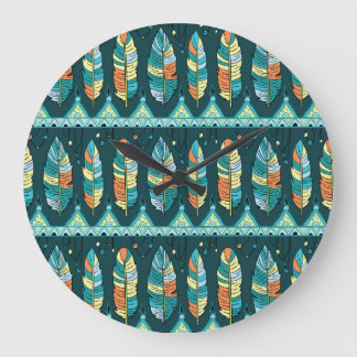 Grande Horloge Ronde Plume colorée, motif de texture sans fin