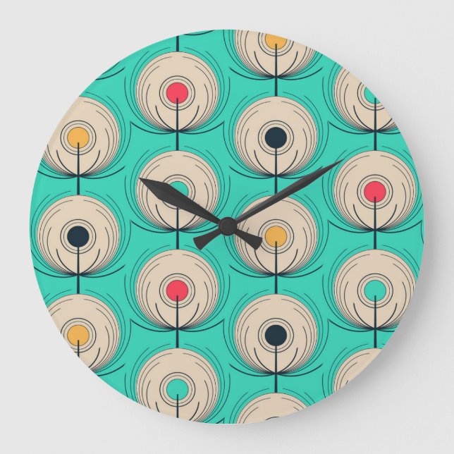Grande Horloge Ronde Plumes de paon : Imaginaire bleu ivoire. (Recto)