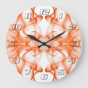 Grande Horloge Ronde Plumes d'orange fumée sur blanc