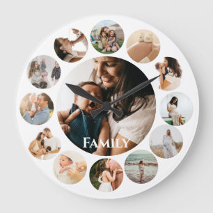 Grande Horloge Ronde Plusieurs Photos Collage Simple Famille Cadre Rond
