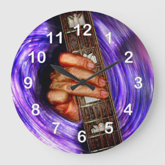Grande Horloge Ronde Poignée de guitare violet Vortex