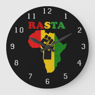 Grande Horloge Ronde Poing de puissance noire de Rasta au-dessus