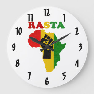 Grande Horloge Ronde Poing de puissance noire de Rasta au-dessus