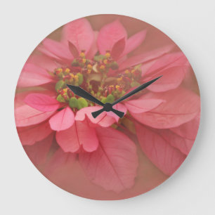 Grande Horloge Ronde Poinsettias Rose Fardé Art Numérique
