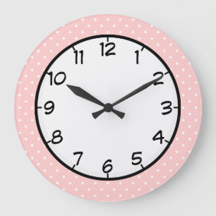 Grande Horloge Ronde Point de polka de rose en pastel