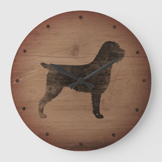 Grande Horloge Ronde Pointeur à poils durs Griffon Silhouette Rustique (Recto)