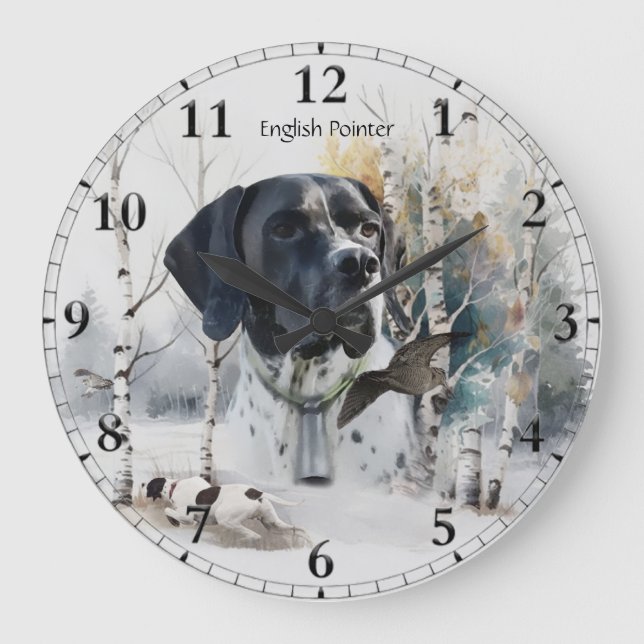 Grande Horloge Ronde Pointeur anglais, Saison de chasse en bois, Art (Recto)