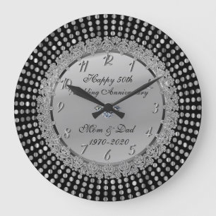 Grande Horloge Ronde Points argentés,Noir 50e anniversaire de mariage
