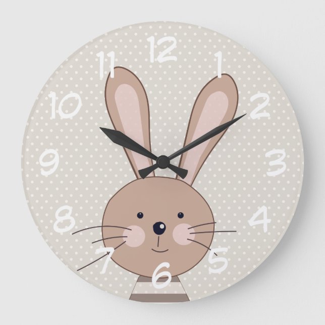 Grande Horloge Ronde Points Brown mignons de beige de lapin (Recto)
