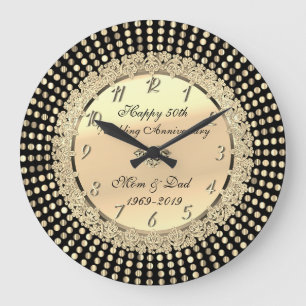 Grande Horloge Ronde Points dorés,Noir 50e anniversaire de mariage
