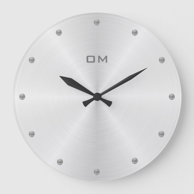 Grande Horloge Ronde Points gris élégants sur fond argenté (Recto)