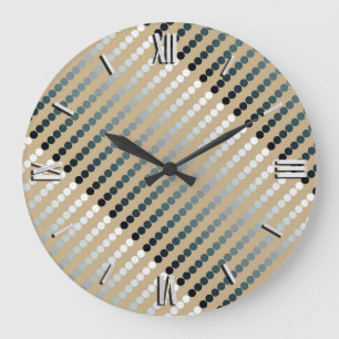 Grande Horloge Ronde Points satinés - taupe et gris étain