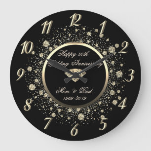 Grande Horloge Ronde Points scintillants dorés chic – 50e anniversaire 