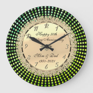 Grande Horloge Ronde Points verts,Noir 50e anniversaire de mariage