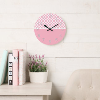 Grande Horloge Ronde Pois blancs en rose