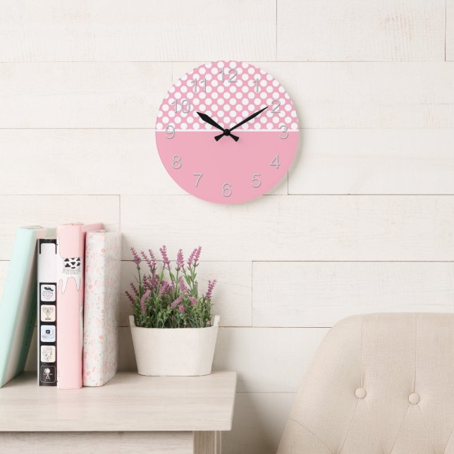 Grande Horloge Ronde Pois blancs en rose (Salle de lecture)