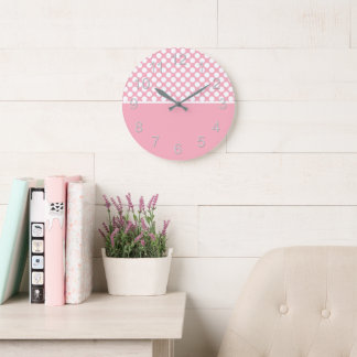 Grande Horloge Ronde Pois blancs en rose
