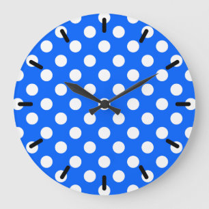 Grande Horloge Ronde Pois blancs sur bleu royal