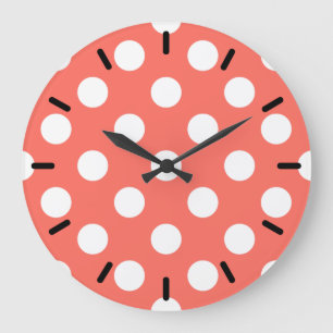 Grande Horloge Ronde Pois blancs sur corail vivant