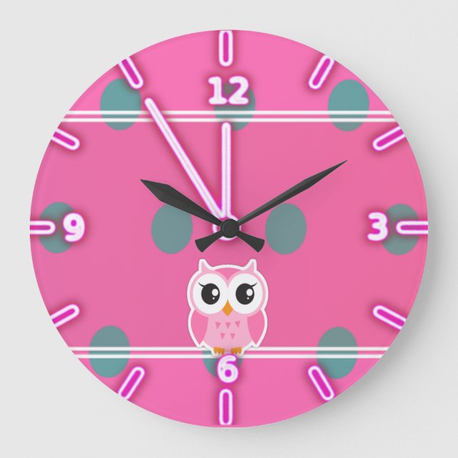 Grande Horloge Ronde Pois cool tendance avec chouette (Recto)