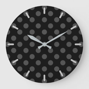 Grande Horloge Ronde Pois gris sur noir