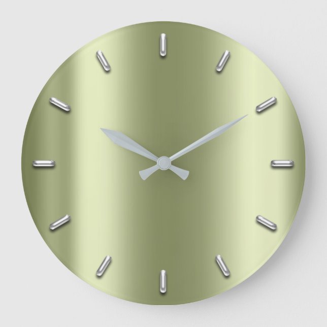 Grande Horloge Ronde Pois Métallés Vert Mint Gris Argent Minimal (Recto)