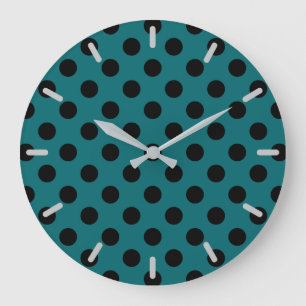 Grande Horloge Ronde Pois noirs en turquoise