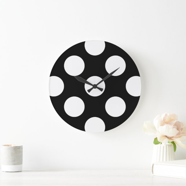 Grande Horloge Ronde Pois noirs et blancs, Motif Polka (Maison)
