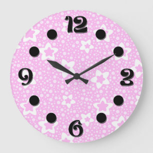 Grande Horloge Ronde Pois rétro rose chaud avec motif floral