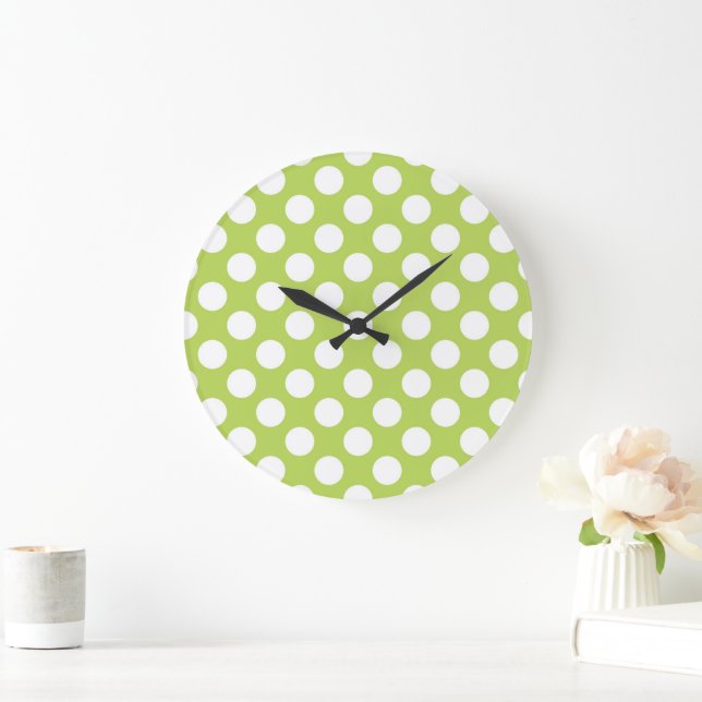 Grande Horloge Ronde Pois verts, Motif à points Polka, points, pointill (Maison)
