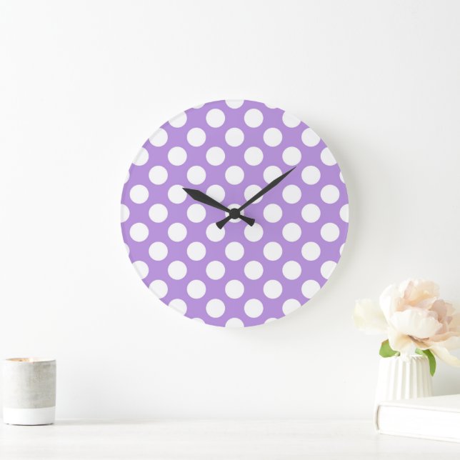 Grande Horloge Ronde Pois violets, Motif à points Polka, points, pointi (Maison)