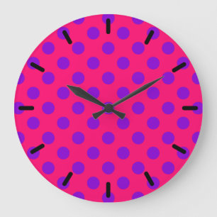 Grande Horloge Ronde Pois violets sur cerise
