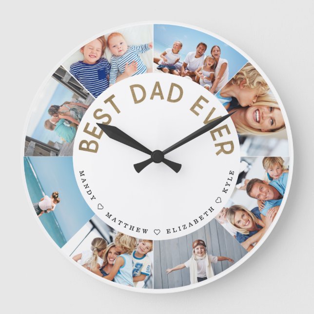 Grande Horloge Ronde Poison pour papa | Best Papa Ever Photo Collage (Recto)