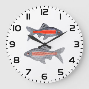 Grande Horloge Ronde Poisson Barbe Tropical Rouge et Gris Exotique Aqua
