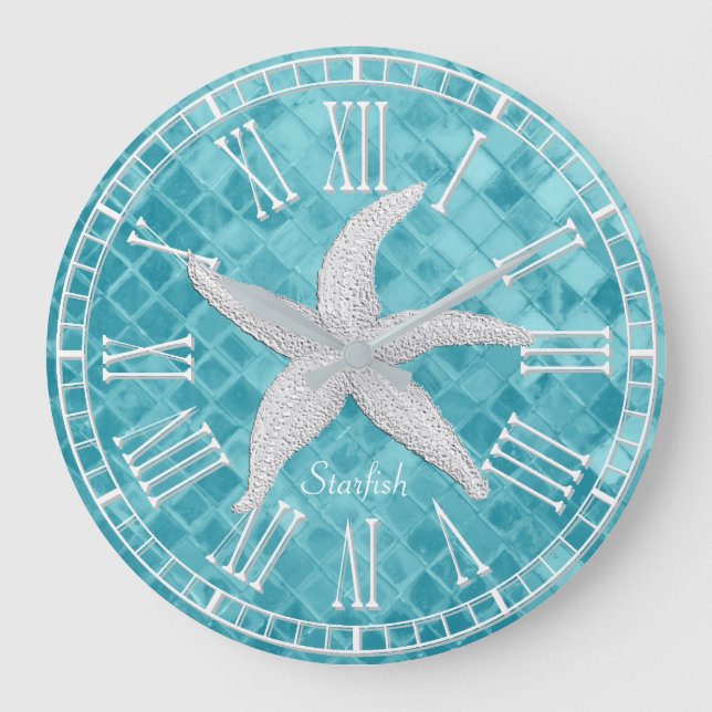 Grande Horloge Ronde Poisson blanc Aqua Verre marin Personnaliser (Recto)
