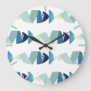 Grande Horloge Ronde Poisson bleu de natation Abstraite