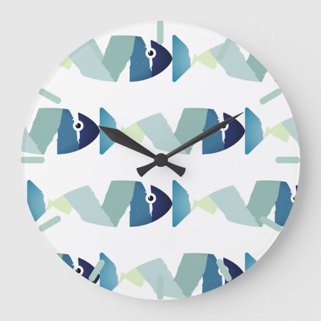 Grande Horloge Ronde Poisson bleu de natation Abstraite (Recto)