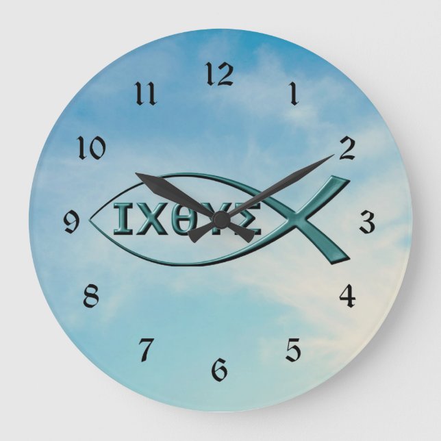 Grande Horloge Ronde Poisson chrétien - Poisson Jésus (Recto)