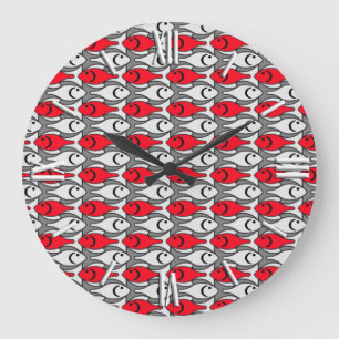 Grande Horloge Ronde Poisson Modernisme du milieu du XXe siècle, rouge 