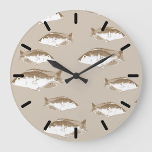 Grande Horloge Ronde Poisson sépien