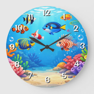 Grande Horloge Ronde Poisson tropical en boule à poissons 