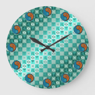 Grande Horloge Ronde Poissons & Chien de Bois
