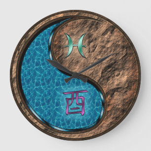 Grande Horloge Ronde Poissons & Coq de terre