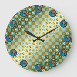Grande Horloge Ronde Poissons & Dragon de terre