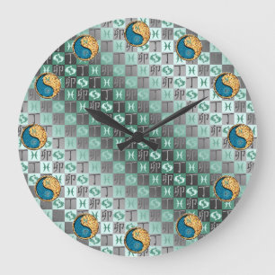 Grande Horloge Ronde Poissons & Lapin de Feu